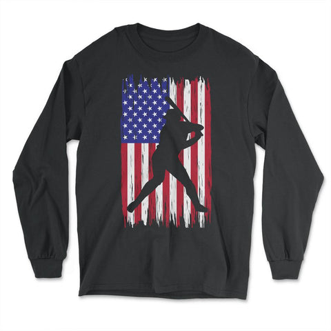 Baseball Pitcher Player American Flag USA Distressed Vintage graphic - Long Sleeve T-Shirt - Black