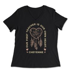 Peacock Feathers Dreamcatcher Heart Native Americans graphic - Women's V-Neck Tee - Black