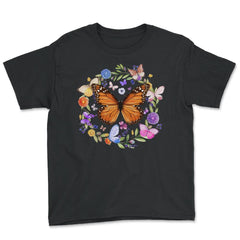 Pollinator Butterflies & Flowers Cottage core Aesthetic product - Youth Tee - Black