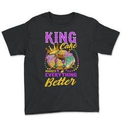 Mardi Gras King Cake Makes Everything Better Funny print - Youth Tee - Black
