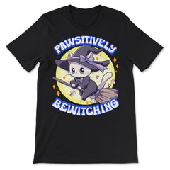 Pawsitively Bewitching Cat Witch Design graphic - Premium Unisex T-Shirt - Black