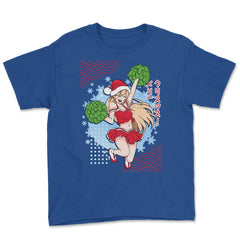 Cheerleader Anime Christmas Santa Girl with Pom Poms Funny print - Royal Blue
