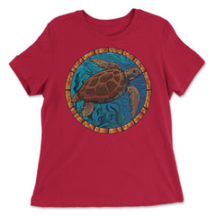 Stained Glass Art Sea Turtle Colorful Glasswork Design print - Women's Relaxed Tee - Red