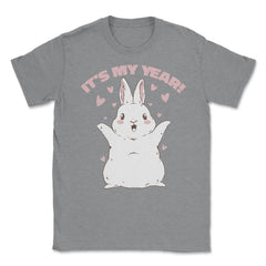 Chinese New Year of the Rabbit Kawaii Happy Bunny print Unisex T-Shirt - Grey Heather