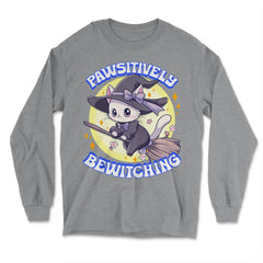 Pawsitively Bewitching Cat Witch Design graphic - Long Sleeve T-Shirt - Grey Heather