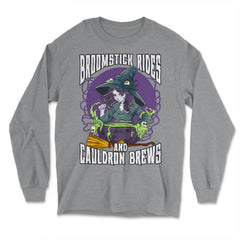 Anime Witch Cauldron Broomstick Rides And Cauldron Brews print - Long Sleeve T-Shirt - Grey Heather