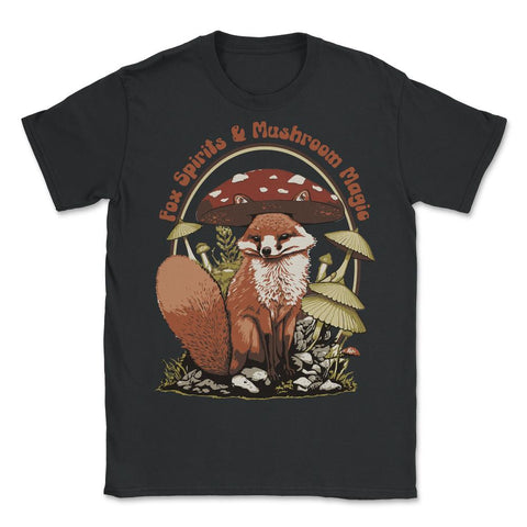 Cute Fox With Mushroom Hat Forest Adventure Design graphic - Unisex T-Shirt - Black
