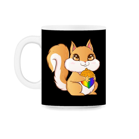 Gay Pride Kawaii Squirrel with Rainbow Nut Funny Gift design 11oz Mug - Black on White