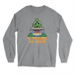 Science Birthday Alien UFO & Earth Science 5th Birthday design - Long Sleeve T-Shirt - Grey Heather