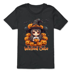 Wicked Cute Chibi Halloween Witch Bats & Jack-o-Lanterns graphic - Premium Youth Tee - Black