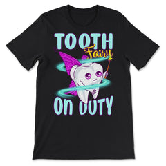 Tooth Fairy on Duty Funny Tooth with Magic Wand & Wings design - Premium Unisex T-Shirt - Black