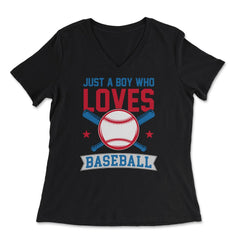 Funny Just A Boy Who Loves Baseball Pitcher Catcher Batter product - Women's V-Neck Tee - Black