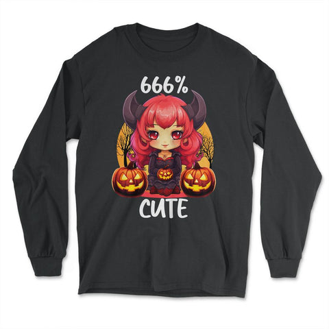 666% Cute Chibi Girl Devil Halloween design - Long Sleeve T-Shirt - Black