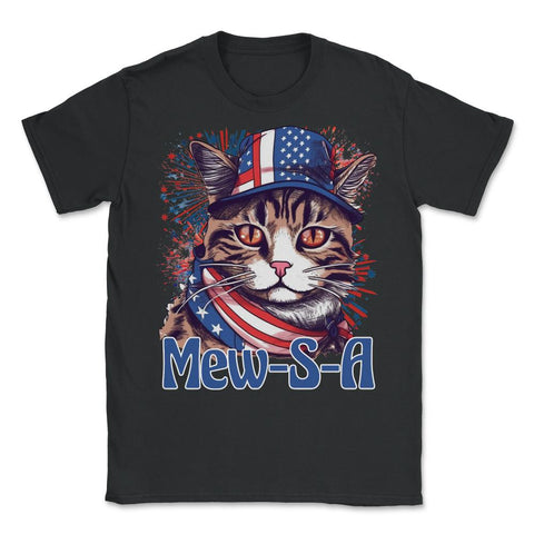 4th of July Mew-S-A Pawsitively Patriotic Cat graphic - Unisex T-Shirt - Black
