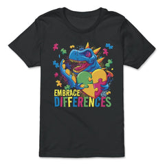 Autism Awareness Embrace Differences T-Rex Dinosaur design - Premium Youth Tee - Black