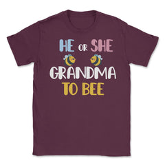 Funny He Or She Grandma To Bee Pink Or Blue Gender Reveal design - Maroon