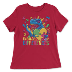 Autism Awareness Embrace Differences T-Rex Dinosaur design - Women's Relaxed Tee - Red