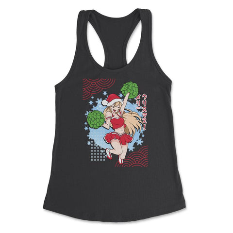 Cheerleader Anime Christmas Santa Girl with Pom Poms Funny print - Black
