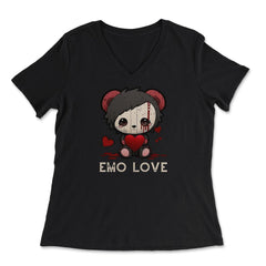 Chibi Emo Gothic Love Japanese Sad Anime Boy Emo Love print - Women's V-Neck Tee - Black