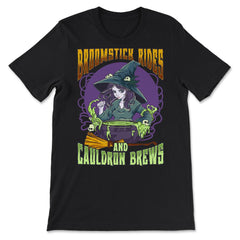 Anime Witch Cauldron Broomstick Rides & Cauldron Brews graphic - Premium Unisex T-Shirt - Black