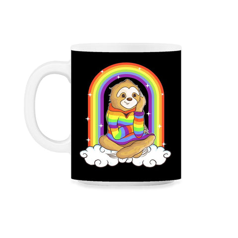 Gay Pride Rainbow Sloth Sitting on Clouds Pride Funny Gift design - Black on White