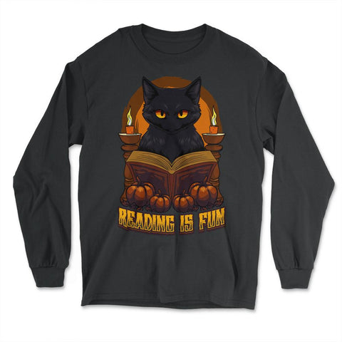 Gothic Black Cat Reading Witchcraft Book Dark & Edgy product - Long Sleeve T-Shirt - Black