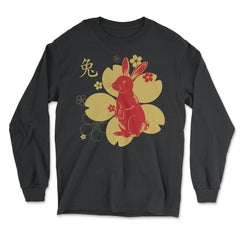 Chinese New Year of the Rabbit 2023 Symbol & Flowers product - Long Sleeve T-Shirt - Black