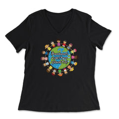Happy Earth Day for Kids Around the World graphic - Women's V-Neck Tee - Black