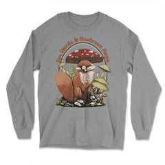 Cute Fox With Mushroom Hat Forest Adventure Design graphic - Long Sleeve T-Shirt - Grey Heather