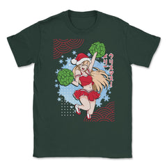 Cheerleader Anime Christmas Santa Girl with Pom Poms Funny product - Forest Green