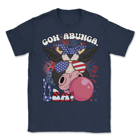 4th of July Cow-abunga, USA! Funny Patriotic Cow design Unisex T-Shirt - Navy
