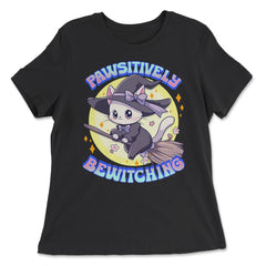 Pawsitively Bewitching Kawaii Kitten Witch Design print - Women's Relaxed Tee - Black