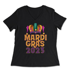 Mardi Gras Jester Hat 2023 Fat Tuesday Celebration graphic - Women's V-Neck Tee - Black