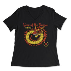 Chinese New Year 2024 Year of The Dragon Design graphic - Women's V-Neck Tee - Black