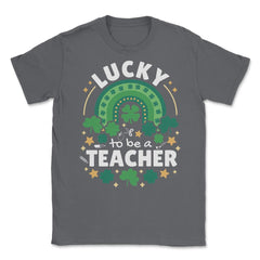 Lucky To Be a Teacher St Patrick’s Day Boho Rainbow print Unisex - Smoke Grey