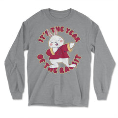 Chinese New Year of the Rabbit 2023 Dabbing Bunny design - Long Sleeve T-Shirt - Grey Heather