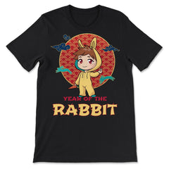 Chibi Anime Chinese New Year Rabbit Chinese Aesthetic design - Premium Unisex T-Shirt - Black