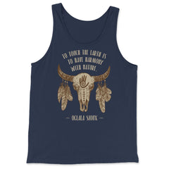 Cow Skull & Peacock Feathers Tribal Native Americans design - Tank Top - Navy