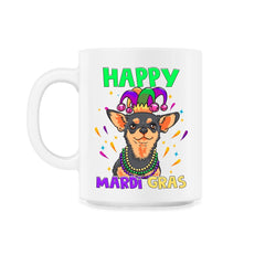 Happy Mardi Gras Funny Chihuahua Dog with Jester Hat & Beads print - 11oz Mug - White