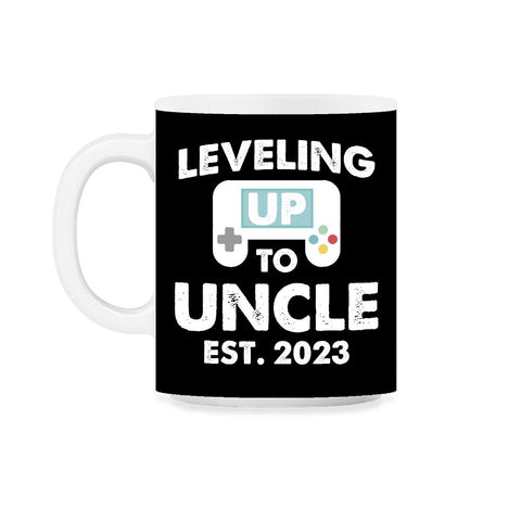 Funny Gamer Uncle Leveling Up To Uncle Est 2023 Gaming graphic 11oz - Black on White