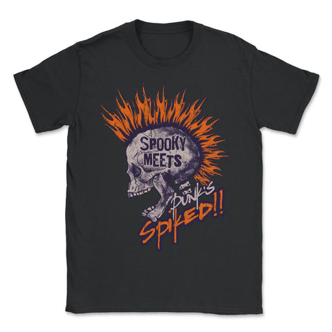 Spooky Meets Spiked Punk Skeleton with Fire Hair design - Unisex T-Shirt - Black