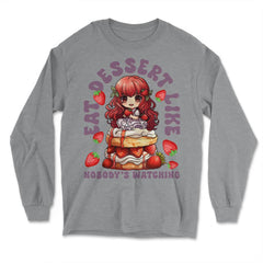 Anime Chibi Dessert – Eat Dessert Like Nobody’s Watching print - Long Sleeve T-Shirt - Grey Heather