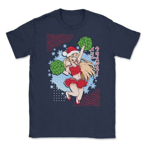 Cheerleader Anime Christmas Santa Girl with Pom Poms Funny product - Navy