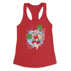 Cheerleader Anime Christmas Santa Girl with Pom Poms Funny print - Red