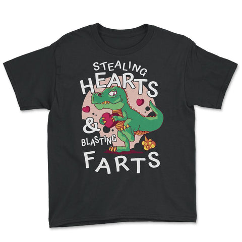T-Rex Dinosaur Stealing Hearts and Blasting Farts product Youth Tee - Black
