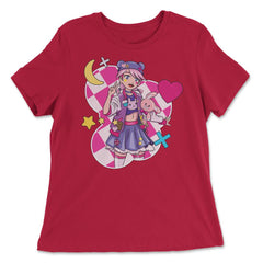 Harajuku Street Fashion Anime Girl with Bunny graphic - Women's Relaxed Tee - Red