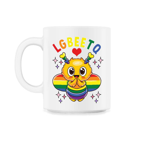 LGBEETQ Cute Bee in Rainbow Flag Colors Gay Pride print 11oz Mug - White