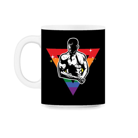 Fueled by Pride Gay Pride Guy in Rainbow Triangle2 Gift design 11oz - Black on White