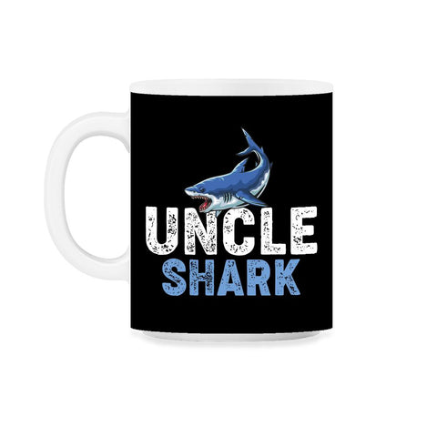 Funny Uncle Shark Cute Matching Birthday Shark Lover print 11oz Mug - Black on White