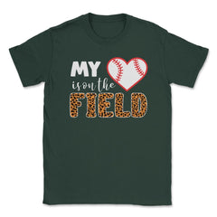 Funny Baseball My Heart Is On That Field Leopard Print Mom print - Forest Green